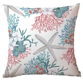 Square marine pillow cover featuring blue starfish and red coral watercolor art - 45x45CM (No Core) / Fresh Marine Theme Watercolor Print (CDR284-27)