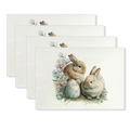 Set of 4 Easter linen placemats featuring watercolor rabbit and floral egg print - Double Rabbit Flower Egg Style (YMCD2-9) / 30*45cm Linen Placemat