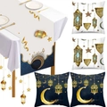 Eid Mubarak Deko-Set mit dunkelblauem und weißem Tischläufer und passenden Kissenbezügen - 5-teiliges Set Tischläufer und Kissenbezüge - 14