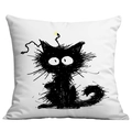 Minimalist white square pillowcase featuring a black cartoon line art cat graphic print - Single-Sided Print No Insert / Linear Art Kitten Style (CDR305-12)