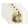 Set of 4 Easter linen placemats featuring watercolor brown bunny and floral print - Brown Realistic Rabbit Style (YMCD2-11) / 30*45cm Linen Placemat