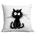 Close-up of minimalist black cat print on a square white cushion cover for home sofa decor - Single-Sided Print No Insert / Personality Hand-drawn Graffiti Cat (CDR305-11)
