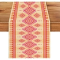 Bohemian floral table runner with geometric patterns on a rustic dark wood surface - 33*183cm Table Runner / Boho Geometric Diamond (ZQ106-11)