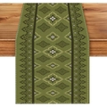 Detailed macro view of bohemian olive green table runner with ethnic geometric patterns - 33*183cm Table Runner / Vintage Olive Ethnic (ZQ106-10)