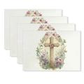 Set of 4 Easter linen placemats with vintage cross and purple floral watercolor print - Floral Cross Theme Style (YMCD2-13) / 30*45cm Linen Placemat