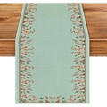 Mint green floral table runner with pink and orange flowers on a rustic wooden table - 33*183cm Table Runner / Mint Green Floral (ZQ106-7)