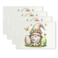 Set of four Easter linen placemats featuring floral gnomes and white bunnies - Star Moon Hat Gnome Style (YMCD2-14) / 30*45cm Linen Placemat