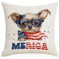 Kissenbezug zum Unabhängigkeitstag mit Wasserfarben-Chihuahua und US-Flaggen-Elementen - Chihuahua mit Brille Stil (DYM307-3)