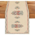 Bohemian floral table runner made of linen cotton on a rustic wooden dining table - 33*183cm Table Runner / Ethnic Floral Brick Red (ZQ106-1)