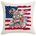 Kissenbezug zum Unabhängigkeitstag mit patriotischen Kätzchen und US Flagge auf Leinenstoff - Fünf patriotische Kätzchen Stil (DYM307-2)