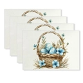 Set of 4 linen Easter placemats featuring watercolor blue eggs and floral basket design - Bamboo Basket Blue Eggs Style (YMCD2-15) / 30*45cm Linen Placemat
