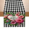Houndstooth Mother's Day table runner with pink floral heart and festive typography - Black White Houndstooth Floral Heart (ZQ104-8)
