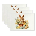 Easter placemats set of 4 featuring linen texture with cute bunny and eggs print - Rabbit in Basket Eggs Style (YMCD2-16) / 30*45cm Linen Placemat