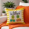 Κάλυμμα μαξιλαριού Hello Summer με σχέδιο ανανά σε λευκό καναπέ με πορτοκαλί κουβέρτα - 45x45cm Μονής Όψης Χωρίς Γέμιση / CDR316-4