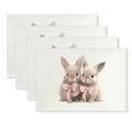 Set of 4 Easter linen placemats with printed cute cartoon bunnies and pink bows - Pink Bow Twin Rabbits Style (YMCD2-17) / 30*45cm Linen Placemat