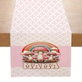 Linen texture Mother's Day table runner with MAMA text and pink geometric pattern - Geometric Ring Rainbow Mushroom Mama (ZQ104-13)