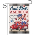 Bandera de jardín con camioneta roja vintage y texto God Bless America en soporte metálico - Estilo Patriótico Camión Rojo Vintage(HYQ79-12)