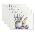 Set of 4 Easter linen placemats featuring watercolor rabbit and lavender prints - Lavender Vase And Rabbit Style (YMCD2-21) / 30*45cm Linen Placemat