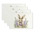 Easter placemat set of 4 with watercolor rabbit and eggs on textured linen fabric - Egg-Holding Rabbit Lavender Style (YMCD2-24) / 30*45cm Linen Placemat