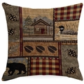 Rustikaler Kissenbezug im Landhausstil mit Elch- und Bärenmotiven und Waldmustern - Waldhütte Bär Thema Stil (DYM310-1) / 45*45cm Leinen Einseitig Ohne Füllung