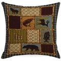 Rustikaler Kissenbezug mit Waldtieren wie Wolf und Elch im klassischen Karomuster Design - Wildtier Patchwork Kunst Stil (DYM310-3) / 45*45cm Leinen Einseitig Ohne Füllung