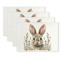 Set of 4 Easter linen placemats with watercolor bunny and floral print on beige fabric - Pink Floral Watercolor Rabbit Style (YMCD2-25) / 30*45cm Linen Placemat