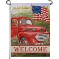 Bandera de jardín con camión rojo vintage, golden retriever, girasol y welcome - Estilo Bienvenida Golden Retriever Camión Rojo(HYQ79-15)