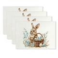 Set of four linen Easter placemats featuring watercolor rabbit and colorful egg patterns - Brown Rabbit Egg Basket Style (YMCD2-26) / 30*45cm Linen Placemat