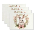 Set of 4 Easter linen placemats with watercolor bunny and floral wreath patterns - Pink Bow Grey Rabbit Wreath Style (YMCD2-27) / 30*45cm Linen Placemat