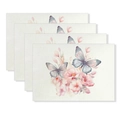 Set of 4 Easter linen placemats with watercolor pink floral and blue butterfly prints - Aesthetic Pink Flower Blue Butterfly Style (YMCD2-28) / 30*45cm Linen Placemat