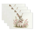 Easter linen placemat set featuring watercolor rabbit and pink flowers in rustic style - Pink Bow White Rabbit Floral Style (YMCD2-30) / 30*45cm Linen Placemat