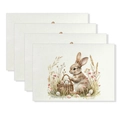 Set of 4 linen Easter placemats with watercolor bunny and eggs print design - Brown Rabbit Egg Basket Watercolor Style (YMCD2-32) / 30*45cm Linen Placemat