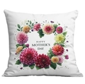 Housse de coussin Fête des Mères avec couronne de fleurs et texte Happy Mother's Day - 45x45cm / Couronne de Dahlias (CDR288-3)