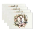 Set of 4 Easter linen placemats with vintage rabbit and floral wreath illustration - Pink Bow Rabbit Floral Ring Style (YMCD2-34) / 30*45cm Linen Placemat