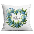 Housse de coussin blanche avec couronne de fleurs et texte HAPPY Mother's DAY - 45x45cm / Couronne de Myosotis (CDR288-4)