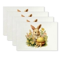 Set of 4 Easter linen placemats featuring bunny and egg prints for table decoration - Rabbit in Basket With Dotted Egg Style (YMCD2-35) / 30*45cm Linen Placemat