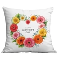 Square Mother's Day cushion cover with colorful floral heart wreath and festive greeting - 45x45cm / Gerbera Wreath (CDR288-5)