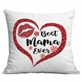 Close-up of Best Mama Ever text with red leopard heart on square white pillowcase - Red Leopard Heart Style (CDR318-6) / 45*45cm Short Plush Single Sided Without Core
