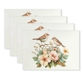 Set of 4 linen Easter placemats with delicate vintage bird and floral print for table decor - Elegant Flower Bird Gongbi Style (YMCD2-40) / 30*45cm Linen Placemat