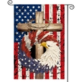 Bandera de jardín patriótica con diseño de cruz y águila calva girasol en soporte negro - Estilo Religioso Cruz Barras y Estrellas(HYQ79-24)
