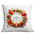 White floral Mother's Day pillow case featuring red poppy wreath and artistic text - 45x45cm / Poppy Wreath (CDR288-12)