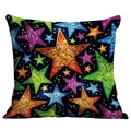 Black decorative pillow cover with vibrant colorful dotted star patterns for sofa - 45x45cm Single Side Print / Colorful Dot Stars (CDR295-9)