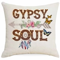 White bohemian dreamcatcher cushion cover featuring Gypsy Soul text and floral feathers - Gypsy Soul Ethnic Arrow Style (DYM315-20)