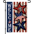 Bandera de jardín Welcome patriótica con estrellas americanas y patrones de cuadros en soporte - Estilo Bienvenida Cuadros Color Block(HYQ79-30)