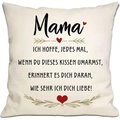 Linen cushion cover in cream with German Mother's Day quote and sentimental message - Mom (DYM294-8) / 45*45cm Linen Single Sided Without Core