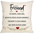 Beige linen square pillow cover with German love quote and gold leaf heart patterns - Boyfriend (DYM294-9) / 45*45cm Linen Single Sided Without Core