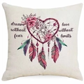Square dreamcatcher cushion cover with heart pattern and inspiring quotes on linen fabric - Heart Dreamcatcher Pink Flower Cluster Style (DYM315-18)