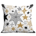 Square white throw pillow cover with artistic black and gold star patterns and textures - 45x45cm Single Side Print / White Base Gold Black Stars (CDR295-19)