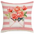 Linen Mother's Day pillowcase with pink stripes and watercolor floral envelope - Rose Envelope Striped (DYM317-2)