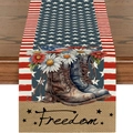 Patriotic sunflower table runner with American flag elements and Freedom text design - Freedom Theme Stars Stripes Vintage Boots (ZQ108-9) / 33*183cm